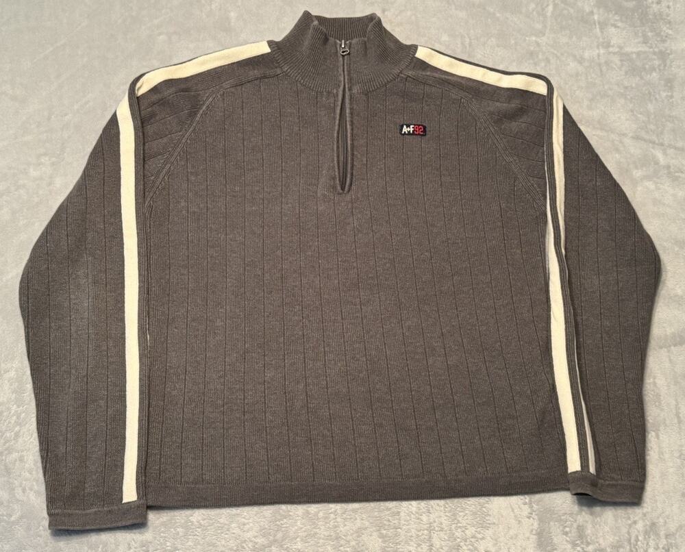 Abercrombie And Fitch Pullover Large L Grey Gray 1/4 Zip Long Sleeve Ribbed Y2K